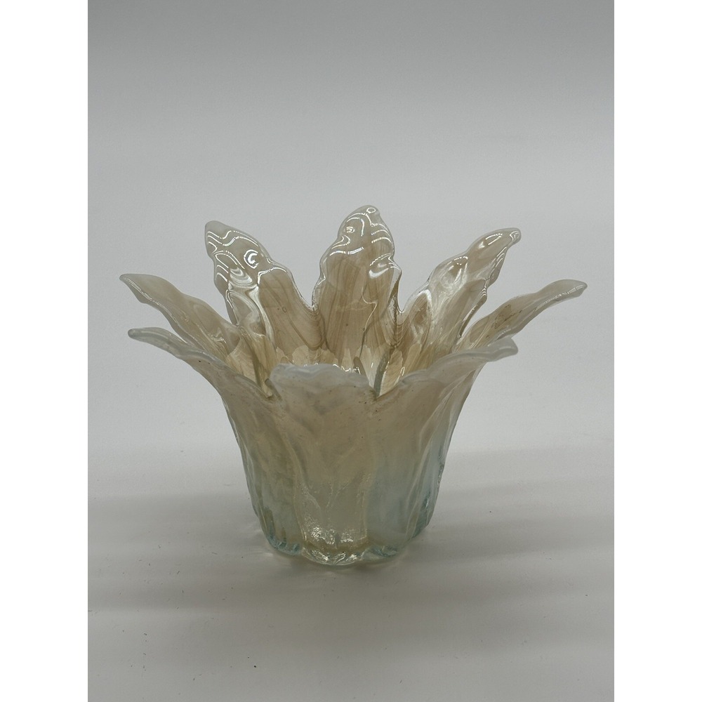 Handmade Iridescent Cream Glass Flower Bowl - Decorative Home Accent